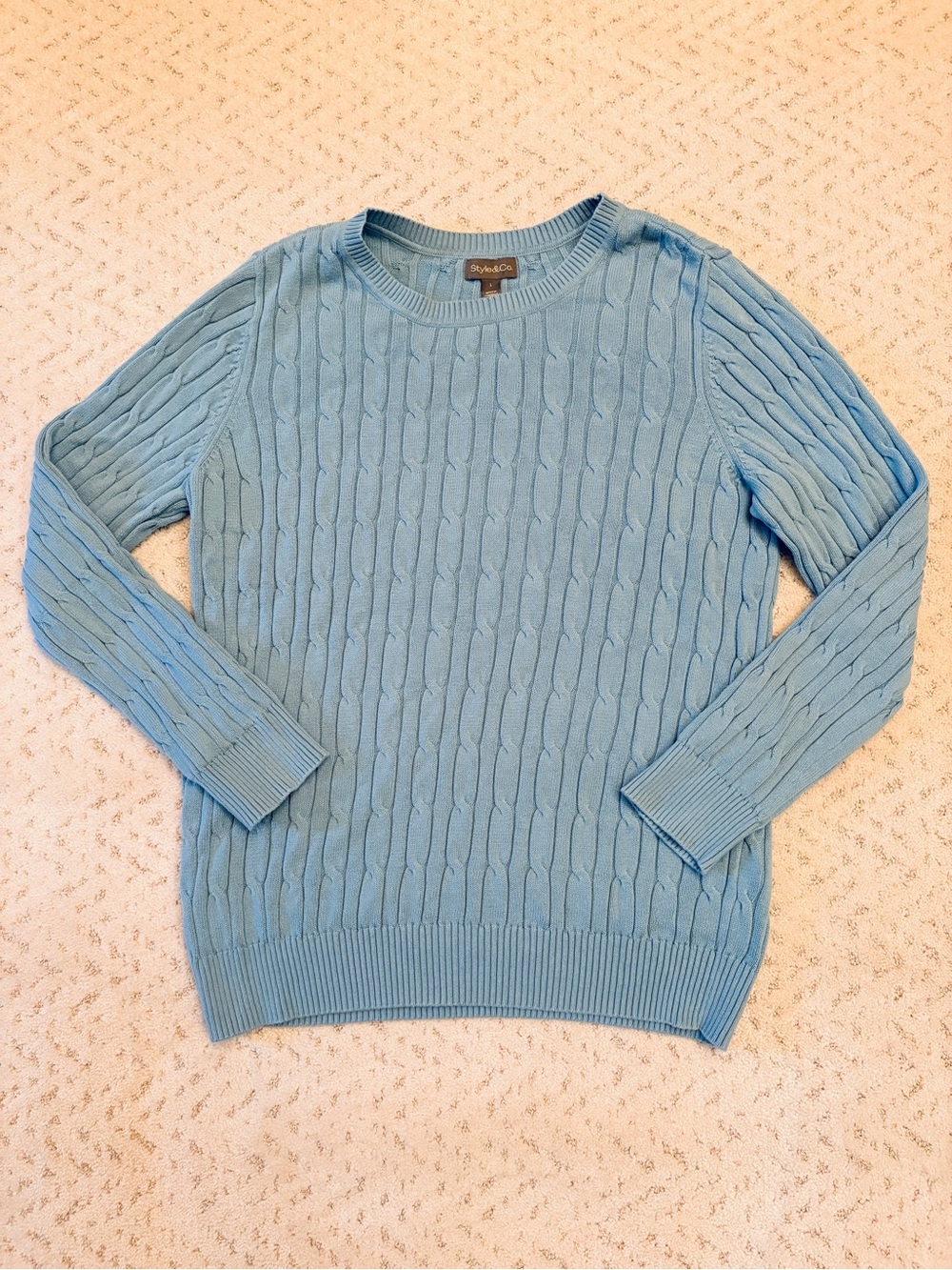 Style Co Light Blue Cable Knit Crewneck Sweater Size L Cotton